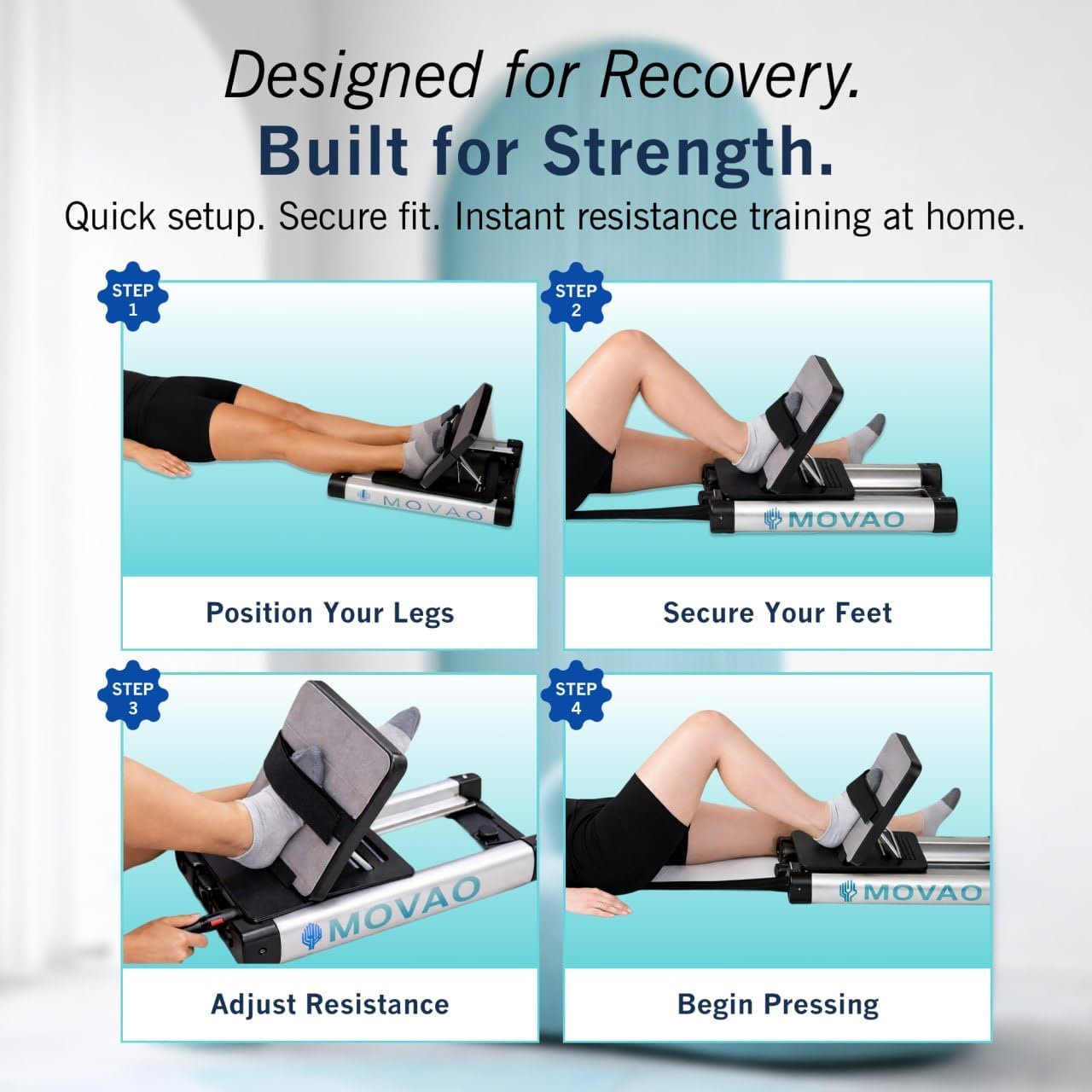 MOVAO Mini In-Bed Leg Press | Portable Physical Therapy Equipment for Seniors, Rehab & Home Recovery | 6 Resistance Levels up to 66lb | Doctor Invented