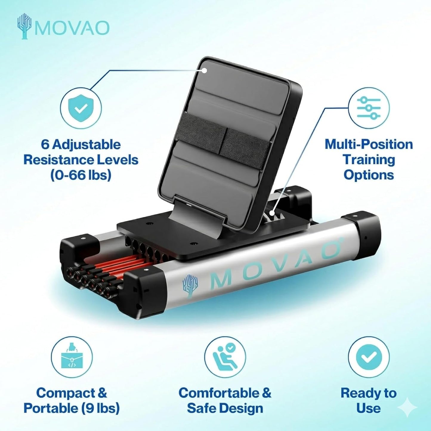 MOVAO Mini In-Bed Leg Press | Portable Physical Therapy Equipment for Seniors, Rehab & Home Recovery | 6 Resistance Levels up to 66lb | Doctor Invented